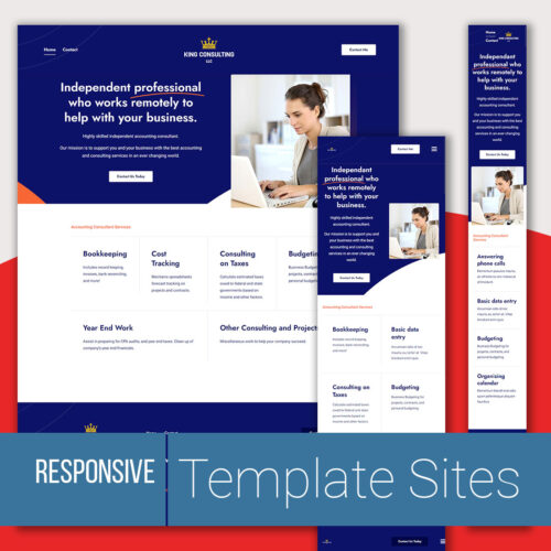 A hero image showing a desktop, tablet, and mobile version of a template website with the word "Responsive Template Sites" across the bottom